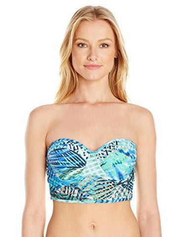Kenneth Cole York Sporty Splice Underwire Bustier Bra Bikini Top Cyan Medium