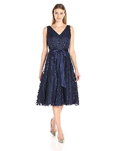 VNeck Midi Dress With Tie Sash, Navy, 16