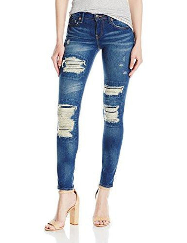 True Religion Halle Mid Rise Super Skinny Jean Destructed, Indigo Cadence Destroy, 24