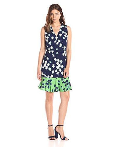 Printed Surplus Bodice Dress, Navy, 14