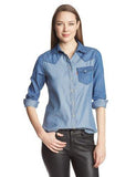 Color Block Chambray Annie Denim Shirt, Medium Stone Wash, XLarge