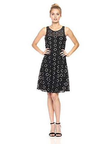 Nine West Fit And Flare Dress With Yoke Blackwhite 8