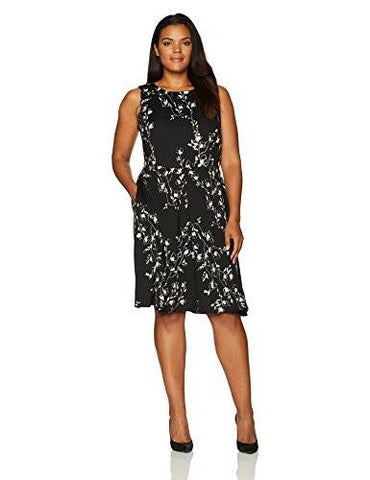 Taylor Dresses Plus Size Etched Floral Fit And Flare Dress, Black/Beige, 16W