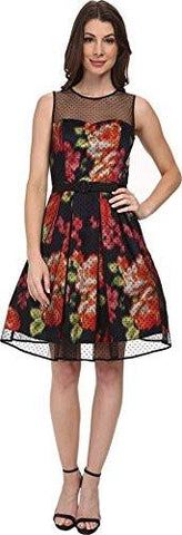Flocked Dot Illusion Dress, Navy, 8