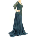 3/4 Sleeve Long Beaded Waterfall Dress 2 Forest