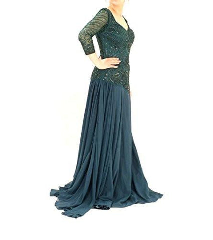 3/4 Sleeve Long Beaded Waterfall Dress 2 Forest