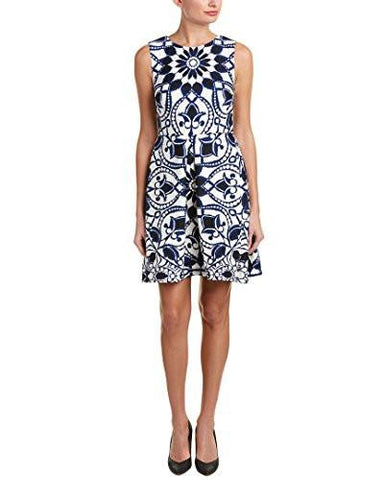 Taylor Dresses Mirror Print Fit And Glare Scuba, Navy Ivory, 6