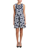 Taylor Dresses Mirror Print Fit And Glare Scuba, Navy Ivory, 6