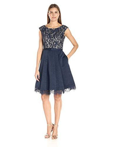 Eliza J Lace CapSleeve Dress, Navy, 6