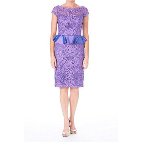 Womens Embroidered Peplum Cocktail Dress Purple 6