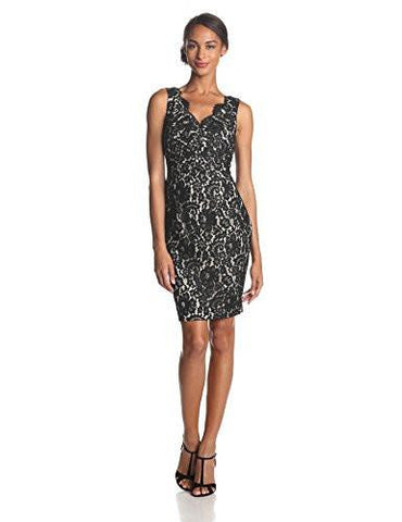 Sleeveless Surplice Lace Sheath Dress, Black, 12