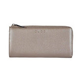 Pebbled Leather Quarter Zip Wallet 332747 9504 Metallic Golden Beige