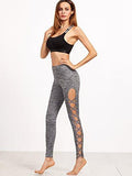 Sweatyrocks Leggings Yoga Workout Pants High Waist Cutout Tights Medium #1Grey