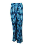 Wide Leg Stretch Print Pants, Blue M
