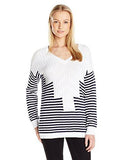 Striped Intarsia Vneck Sweater Navy Combo Medium