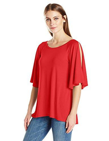 Karen Kane Split Sleeve Swing Top, Tomato, L