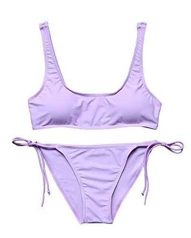 Mooskini ’S Racerback Top Side Tie Bottom Two Piece Bikini Set Padded Bathing Suit L Purple