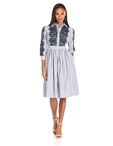 Shirt Dress With Lace Detail, Navy, 8