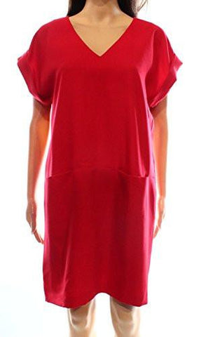 Solid Cuffed Sleeve Shift Dress Red 8