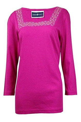 Embroidered Studded Square Neck Top S, Bright Azalea