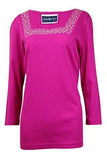 Embroidered Studded Square Neck Top S, Bright Azalea