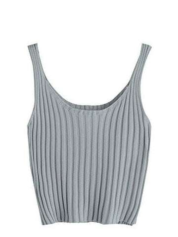 Sweatyrocks Ribbed Knit Crop Tank Top Spaghetti Strap Camisole Vest Tops Grey One Size