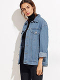 Shein Classic Long Sleeve Boyfriend Denim Jacket Large Blue