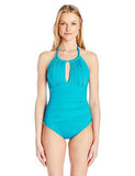 Kenneth Cole York Weave Your Own Way Solid High Neck Mio One Piece Swimsuit Aquamarine M