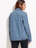 Shein Classic Long Sleeve Boyfriend Denim Jacket Large Blue