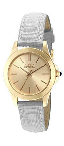 Invicta 15149 Angel 18K Yellow Gold Ionplated Stainless Steel Watch With White Leather Band