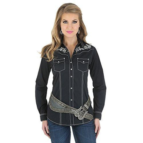 Rock 47 Black Long Sleeve Embroidery Rhinestones Western Top XxxLarge