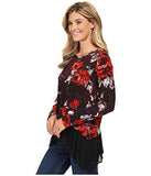 Painted Rose Sheer Hem Top Print Shirt