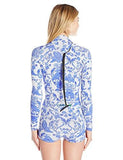 Printed FiberLite Wetsuit One Piece Swimsuit With Spf 50 , Blue China, M