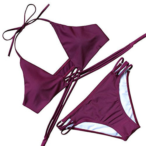 Mooskini 2 Piece Push Up Bikini Solid Color Swimsuit Bikini Set Sus Size 24 B866Re