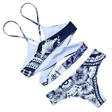 Mooskini Fashion Floral Printing Bikini Set Two Piece Cross Front Swimwear Swimsuit Sus Size 24 Blue