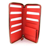 Ssima Leather Wallet Zip Around Travel Clutch 321117 Coral Red