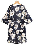 Sweatyrocks Chiffon Blouse Floral Print Kimono Cardigan Half Sleeve Cover Up Dress One Size