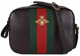 Leather Red Green Web Bee Crossbody Handbag Brown