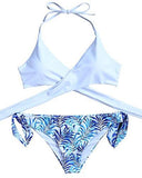 Mooskini Sexy Padded Pushup Leaves Printing Bikini Set Two Pieces Swimsuit S White