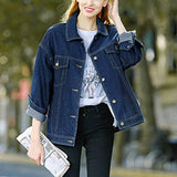 Loose Blue Washed Pocket Button Boyfriend Denim Jacket Coatschest 41 Blue