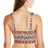 Long Line Sports Bra Tribal Hints Print, Orange/Blue, Medium