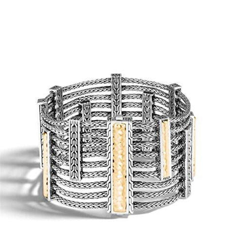John Hardy Classic Chain Hammered Gold & Silver Heritage Multi Row Bracelet 365Mm With Pusher Clasp