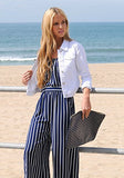 Trend Director Casual Basic Cropped Long Sleeve Button Down Denim Jacket In White Black & Blue Medium White