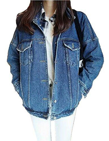 Fashion Juniors Long Sleeve Loose Cowboy Bf Denim Jacket Coat With Pockets
