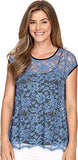 Blue Lace Flare Top Blue Blouse Sm