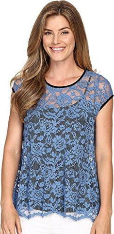 Blue Lace Flare Top Blue Blouse Sm