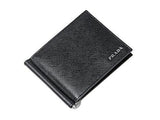 Wiberlux Prada Metal Logo Detail Twotone Real Leather Money Clip Wallet One Size Black_Navy