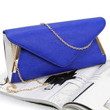 Sapphire Blue Pu Faux Leather Envelope Flap Alloy Metal Two Tone White Accented Fashion Clutch Handbag