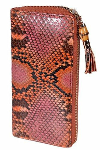 Python Snakeskin Bamboo Zip Around Wallet Vibrant Orange