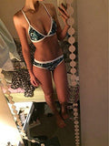 Sherry007 Printed Cut Out Bikini Halter Racerback Swimsuit Beachwear215Bluesmall
